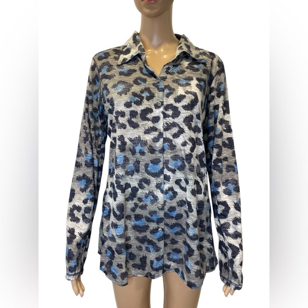 David Cline Blue and Black Animal Print Button Down Shirt size L